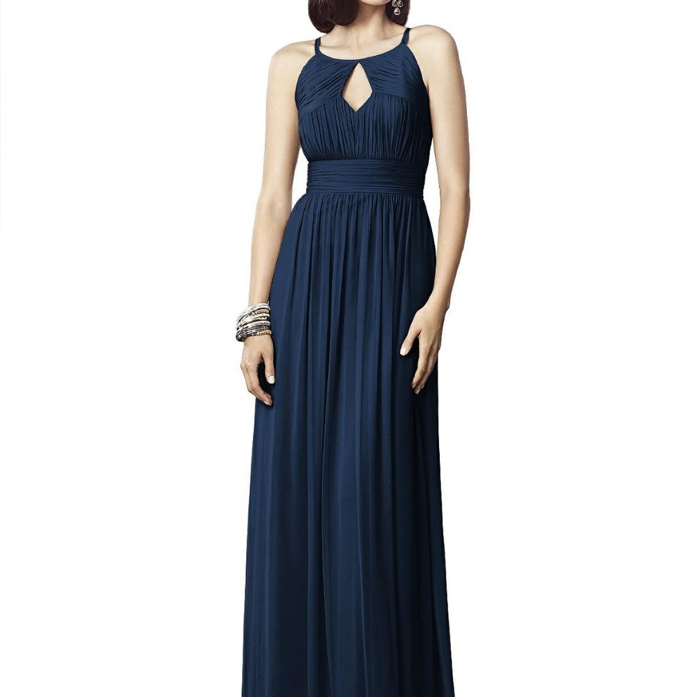 Dessy 2906...Full Length, Halter, Chiffon dress....Midnight Blue...Size 4...NWT